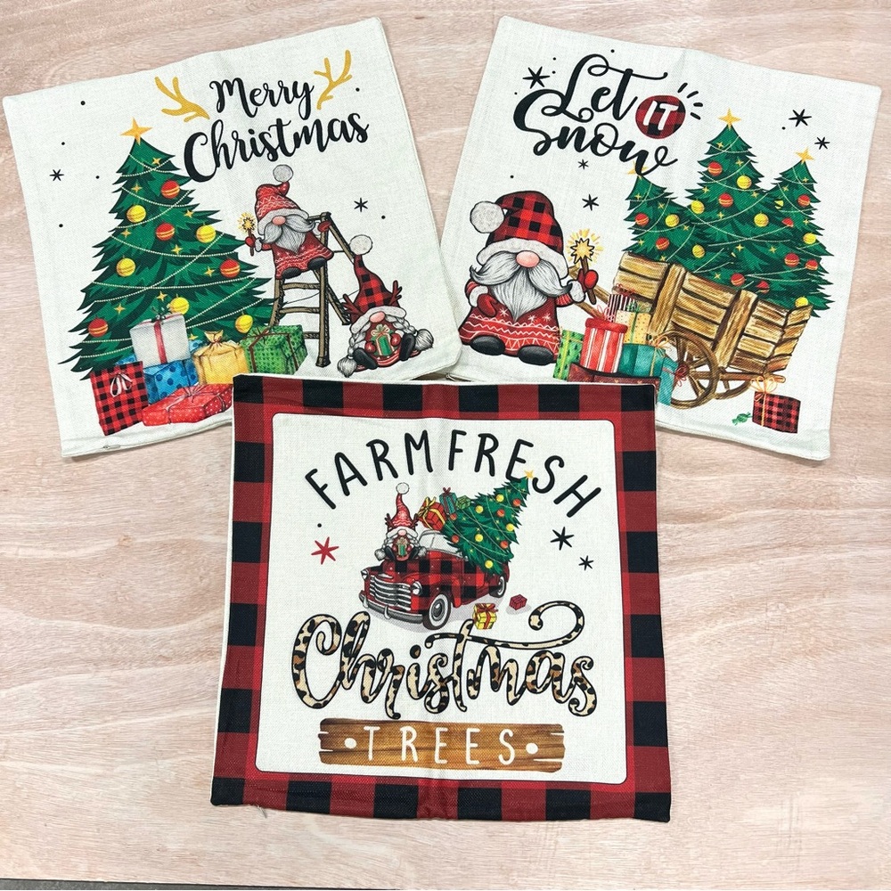 3 Gnome Christmas Throw Pillow Cases